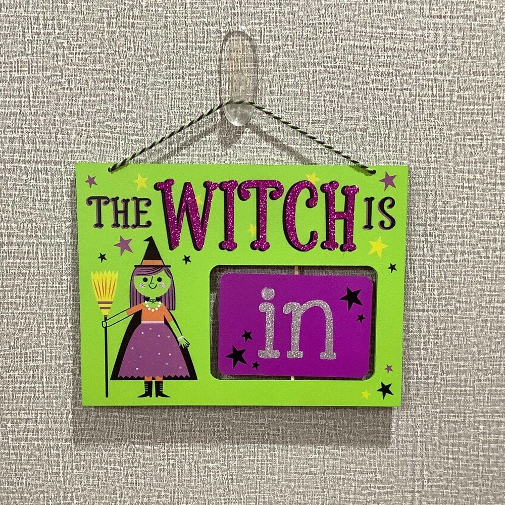 Halloween Wood Decor Signs Wall Art ~ the Witch is In/Out ~ Black Spider - Picture 3 of 5